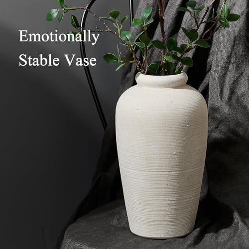Emotionally Grounded Vase, Vaseking Large Ceramic Rustic Vase, 11 inch Minimalist Decorative Farmhouse Tall Vases for Home Decor, Living Room, Enterway, Table Decoration, Fossil - Image 3