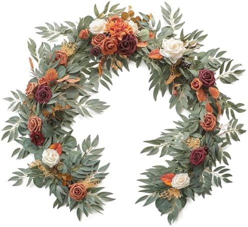 Floroom 6ft Artificial Eucalyptus Garland with Flowers Fake Greenery Burnt Orange Faux Floral Vine Garland for Table Decor Wedding Centerpieces Bridal Shower Party Decorations, Terracotta by Floroom