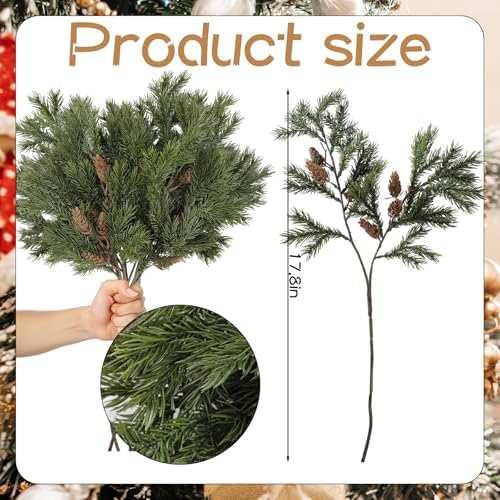 Wavwavw 12 Pcs Greenery Christmas Artificial Cedar Pine Stems, 25.5 Inch - Image 2