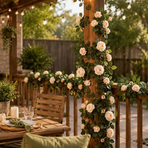 71in Artificial Rose Vine Silk Flower Garland Wedding Garden Decor(Champagn - Image 5