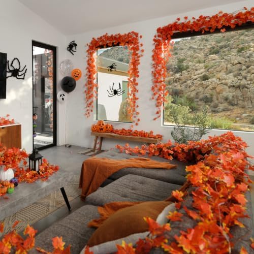 CQURE 48 Pack Fall Leaf Garland, Total 336Ft Artificial Fall Maple Leaves Autumn Vines Garland Thanksgiving Decor for Home Fireplace Party - Image 6
