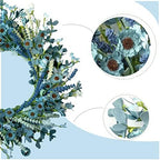 22 Inch Spring Wreath Blue with Green Leaves Wreaths Blue Daisy Artificial Grains White Flower Wreath for Front Door Wreaths, Summer Farmhouse Decor Indoor&Outdoor Wedding Wall Home - Image 4