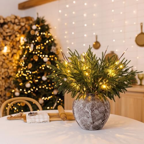 Seematn 20 Pcs LED Christmas Branches Battery Operated Norfolk Pine Picks - Image 3