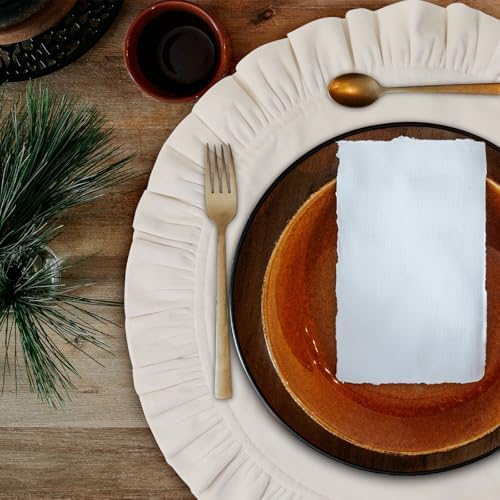 18 Inch Velvet Round Placemat with Ruffle for Dining Table Outdoor Placemats Non-Slip Washable for Gathering, Occasional Decoration and Family Parties Celebrations Set of 4, Beige - Image 4