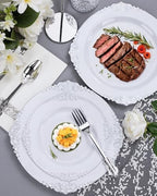 Nervure 700Pcs Silver Plastic Plates, Plastic Dinnerware Set for 100 Guests - Image 5
