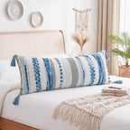 PANOD Boho Long Lumbar Throw Pillow Cover 14 x 36 Blue, Chenille Morocan Extra Long Pillow Case Cover, Decorative Long Pillow for Bed Couch Sofa Farmhouse - Image 5