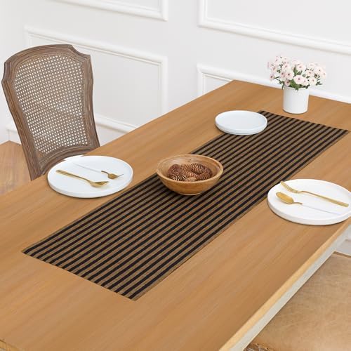 Solino Home 100% Linen Table Runner, 14 x 48 in, Brown and Black Striped - Image 4