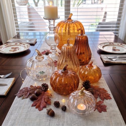Yungyan Set of 3 Glass Pumpkin Fall Decor Table Centerpiece, Orange - Image 4