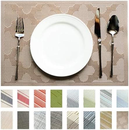 Placemats Set of 12 Vinyl/Plastic Woven Place Mats for Kitchen Table Indoor/Outdoor Washable Placemat Wipeable Dining Table Mats (Dark Brown Clover,12) by Unknown