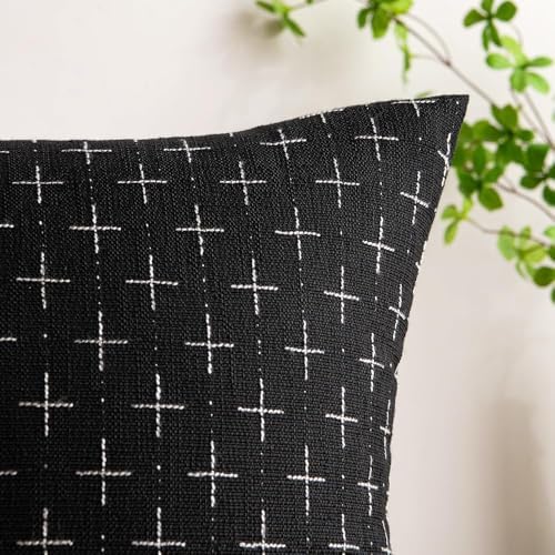 MIULEE Pack of 2 Decorative Burlap Linen Throw Pillow Covers Modern Farmhouse Vintage Pillowcase Rustic Woven Textured Cushion Cover for Sofa Couch Bed 22x22 Inch Black - Image 2