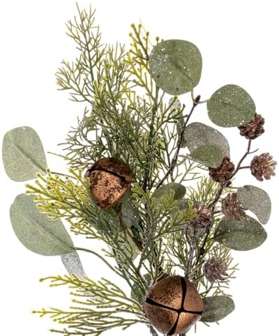 Vickerman 22" Artificial Winter Cedar, Pinecone, Eucalyptus, and Brown Jingle Bell Wreath - Image 2