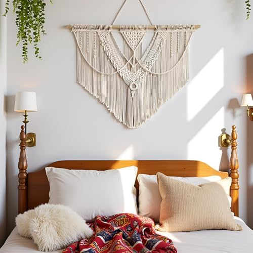 guzhiou Large Macrame Wall Hanging, Boho Woven Tapestry Decor Art, 43"x32" - Image 3