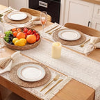 4 Sets White Kitchen Decor,Table Setting Decor with Round Woven,Rectangular,Wooden Bead Napkin Rings,Cloth Napkins,Table Runner & Storage Basket,Natural Burlap Cotton for Kitchen Dining Table Home - Image 6