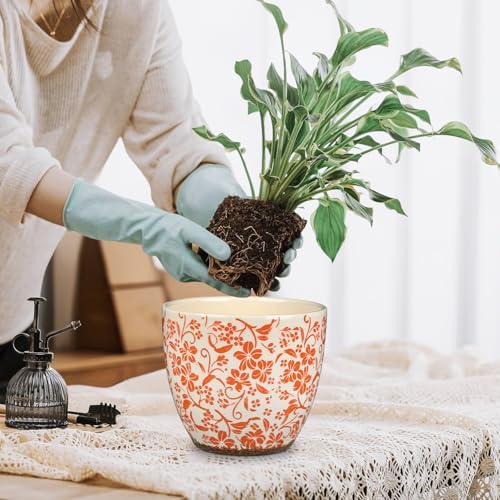 GnFlus Vintage Flower Pot Rustic Plant Pot Large Ceramic Planters for Indoor Plants Pots with Drainage Shabby Chic Planter Pots for Succulents Cactus Herb Snake Plants Outdoor Garden, 7.6/5.5 Inch - Image 4