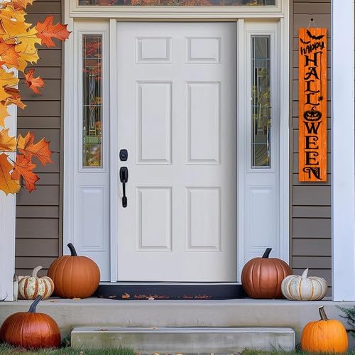 FemiaD Happy Halloween Porch Sign 8x63inch Wooden Outdoor Tall Large Vertical Welcome Sign for Front Door Standing Porch Boards Decor Outside Yard Home Decorations - Image 5