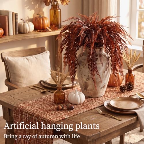 Daifunli 16 Pcs Artificial Fall Hanging Plants Fake Hanging Ferns Plastic Autumn Faux Plants for Wall Room Garden Garland Indoor Outdoor Decor No Basket (Fall Boston) - Image 4