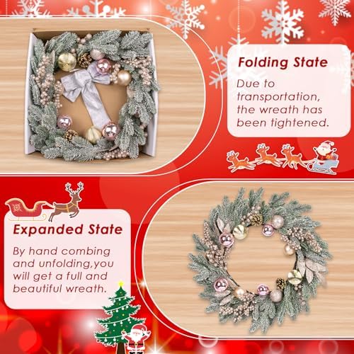 Christmas Wreaths for Front Door Decor Flower, 20" Winter Pine - Image 6