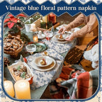 Christmas Cloth Napkins, 24 Pcs, Navy Blue Floral - Image 7
