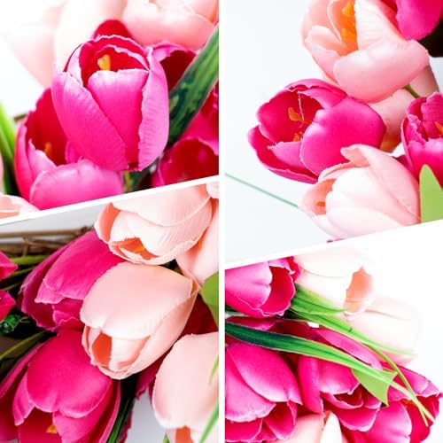 Yawwind Valentines Day Wreaths for Front Door 20 Inch Valentine Door Wreath Valentine's Wreaths Tulip Wreath with Red Pink Artificial Tulip Flowers for Holiday Outside Indoor Window Wall - Image 4