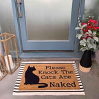 Funny Coir Doormat Please Knock the Cats are Naked Cat Welcome Front Porch Decor Doormat For The Entrance Way Personalized Rugs with Heavy-Duty PVC Back Non Slip Outdoor Coir Doormat 23.6 x 15.7 inch - Image 5