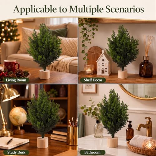 Soulchen 6 Pcs Mini Cedar Christmas Tree, 12" Artificial Tree with Base - Image 3