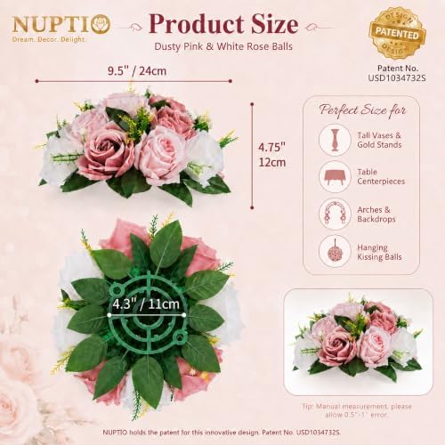 NUPTIO Flower Balls for Table Centerpieces: Dusty Pink & White Fake Flowers - Image 4