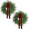 2 Pack Christmas Wreath for Front Door, Artificial Pine Cedar Holiday Wreath with Red Bow, Winter Greenery Wreath for Indoor Outdoor Home Decoration by ENVEN