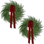 2 Pack Christmas Wreath for Front Door, Artificial Pine Cedar Holiday Wreath with Red Bow, Winter Greenery Wreath for Indoor Outdoor Home Decoration by ENVEN