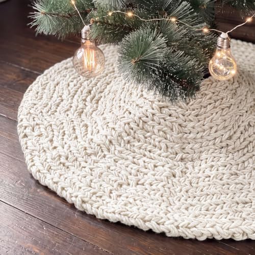 Shappy Beige 36 Inch Chunky Knit Christmas Tree Skirt Crochet Tree Skirt by Shappy