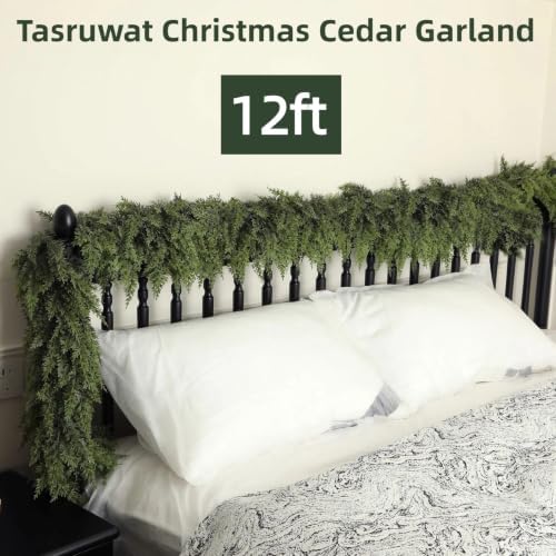 12FT Extra Full Christmas Cedar Garland Artificial Realistic Soft Thick Lush Cedar Pine Garland for Fireplace Mantel Stairs Indoor Outdoor - Image 5