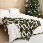 Buryeah Christmas Tree Knit Throw Blanket, 50 x 60 Inch Reversible Knitted Throw Blanket, Cozy Soft Lightweight Gift for Couch Sofa Bed(Olive Green) - Image 6