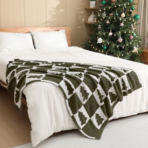 Buryeah Christmas Tree Knit Throw Blanket, 50 x 60 Inch Reversible Knitted Throw Blanket, Cozy Soft Lightweight Gift for Couch Sofa Bed(Olive Green) - Image 6