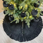 60 Inch Large Christmas Tree Skirt, Black Velvet with Ruffled Edge for Big Trees Decorations for Home Party Festival - Image 2