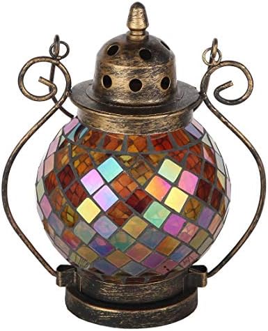 Lily's Home Decorative Candle Lanterns, Mosaic Glass and Wrought Iron Tea Light Candle Holder for Indoor or Outdoor Hanging Lantern. Candle NOT Included. Orange and Gold - Image 5