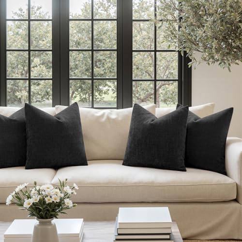 MIULEE Pack of 4 Fall Decorative Throw Pillow Covers 18x18 Inch Chenille Textured Throw Pillows Boho Farmhouse Rustic Cushion Covers Vintage Home Decor for Couch Sofa Bed Living Room，Black - Image 3