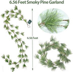 2025 New 6.56FT Christmas Pine Garland Lights 96 Warm White LED Lights 8 Flash Modes Battery Operated with Timer Lighted Smoky Pine Garland for Mantle Fireplace Indoor Home Christmas Decoration - Image 2