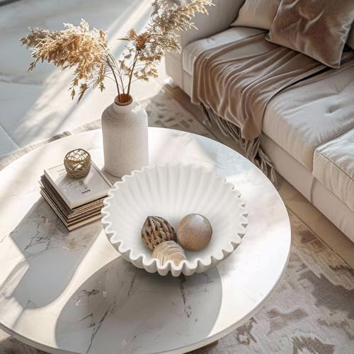 YMXYJM Large Decorative Bowl, Modern Handicraft Bowls for Home Decor, Decorative Fruit Bowl for Kitchen Counter, Ruffle Bowl Decor, Stylish Key Bowl for Entry Table, White - Image 4