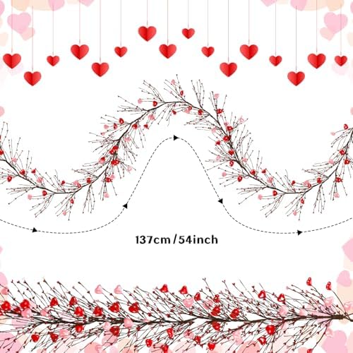 Valentine's Day Garland with 30 Fairy Lights 4.5ft Pip Berry Cherry Blossom Garland LED Christmas Lights for Valentine's Day Wedding Party (Red, Pink) - Image 3