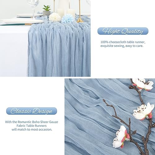 20 Pack Dusty Blue Cheesecloth Table Runner 120 Inch 10FT Rustic Boho Gauze Cheese Cloth Table Runner for Wedding Party Baby Shower Thanksgiving Christmas Decoration - Image 6