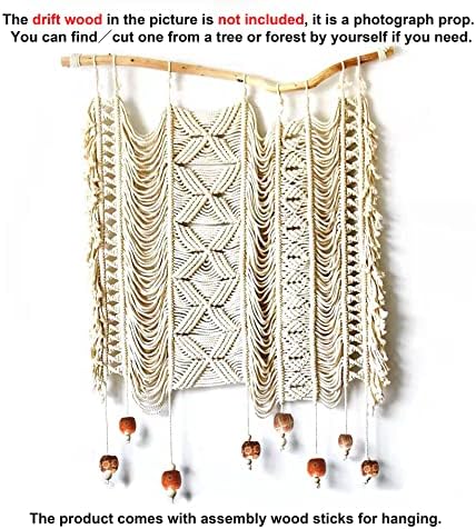 kiido Large Macrame Wall Hanging, Hand Woven Bohemian Tapestry, BoHo Wall Decor [With 2 Assemble Wooden Sticks] -Ethereal - Image 2