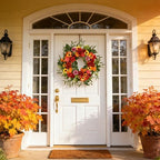 Artificial Fall Wreath for Front Door, 23 Inch Autumn Wreaths with Sunflowers, Eucalyptus Leaves for Indoor Outdoor Home Front Door Wall Window Decor Festival Celebration - Image 2
