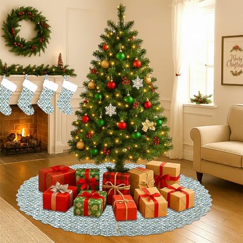 Ridhi Sea Green Hand Block Print Cotton Christmas Tree Skirt 60 Inch - Image 2