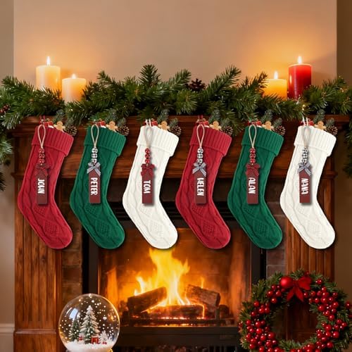 Suranew Christmas Stockings, Personalized Christmas Stockings 18 Inches Large Size Cable Knitted Stocking Gifts in Red, White, Green - Image 5