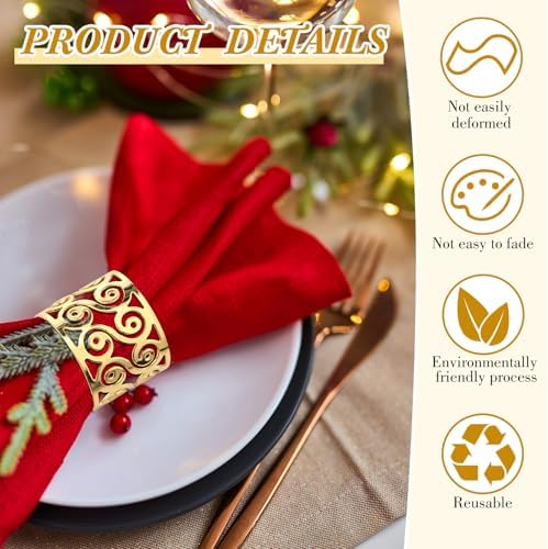 Zhehao 50 Pcs Gold Napkin Rings Metal Napkin Holder Rings Delicate Buckle for Wedding Receptions Birthday Dinner Table Wedding Banquet Anniversary Decoration Family Gathering Banquet(Hollow-Out) - Image 3