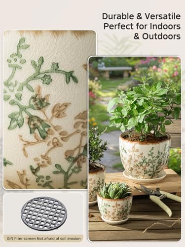 Ceramic Plant Pots, Nursery Pots with Drainage Hole, 3.5 Inch Succulent Pots for Plants, Small Indoor Flower Pots, Modern Decorative Planters for House Plants, Garden Planters, White Green - Image 5