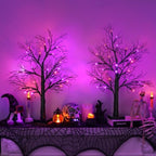 2 Pack 24 Inch Spooky Black Halloween Tree Decorations for Indoor Home Table, Halloween Lighted Tabletop Centerpiece with 24 Orange Purple LEDs, Timer, USB or Battery Powered by Unknown
