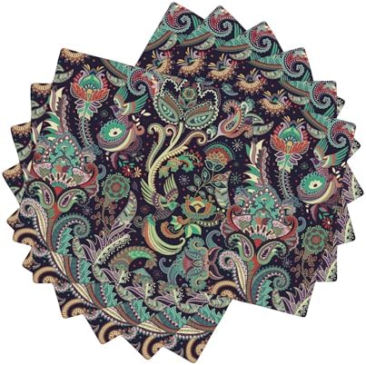 Boho Placemats, Geometric Ethnic Style Beautiful Floral Traditional Patterns, Kitchen Dining Room Non-Slip Insulated Decor, Set of 6,12x18 Inches by AuiMzoo