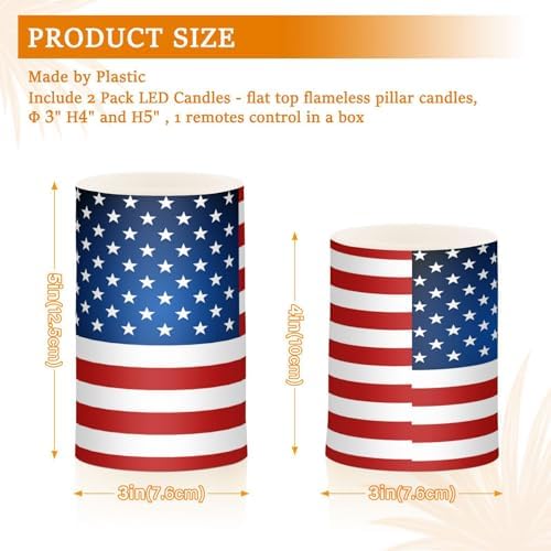 ALAZA US American Flag Independence Day 4th of July Flickering Flameless Candles Battery Operated with Remote Timer,Tea Light Candles LED Pillar Votive Candles Set of 2 for Outdoor Indoor Decorations - Image 3