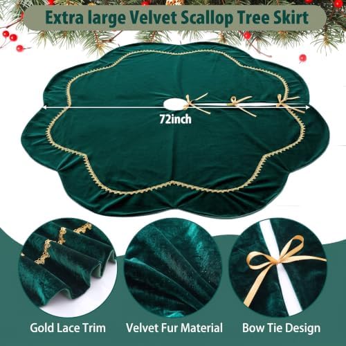 Arrowbash Green 72 Inch Christmas Tree Skirt Velvet Scallop Ddge - Image 4