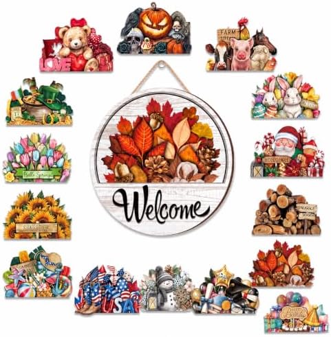 16 Pcs Interchangeable Welcome Sign for Front Door,Magnetic Welcome Sign，A by Unknown